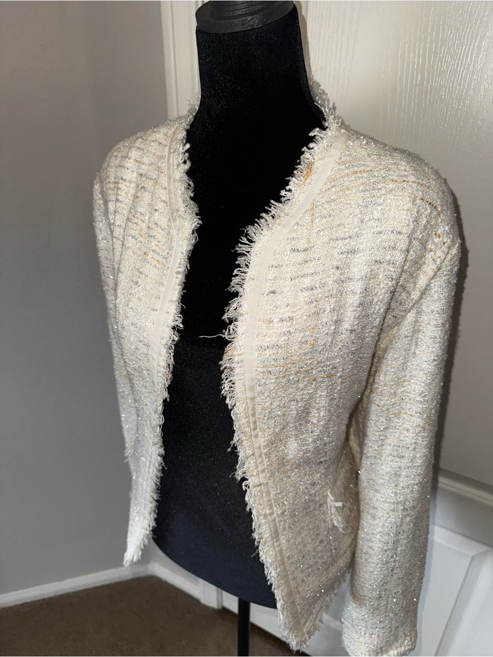 Chico's Cream Tweed Jacket with Metallic Thread